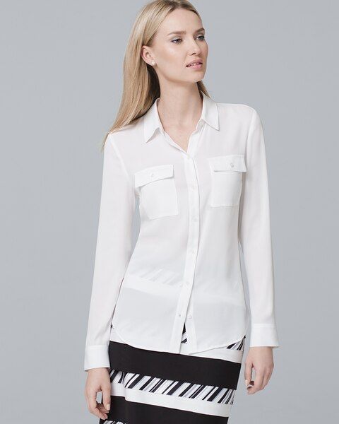 Women's Soft Utility Blouse by White House Black Market, White, Size 2 | White House Black Market