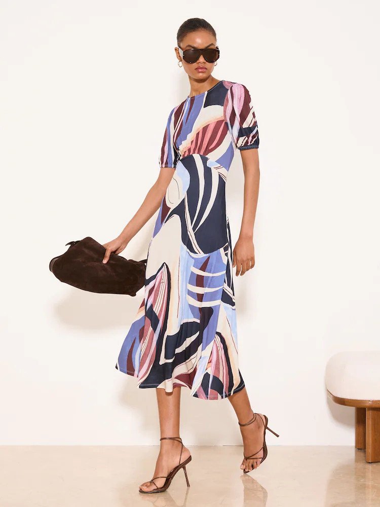 Lipsy Blue Blue Jersey Abstract Printed Midi Dress | Next US