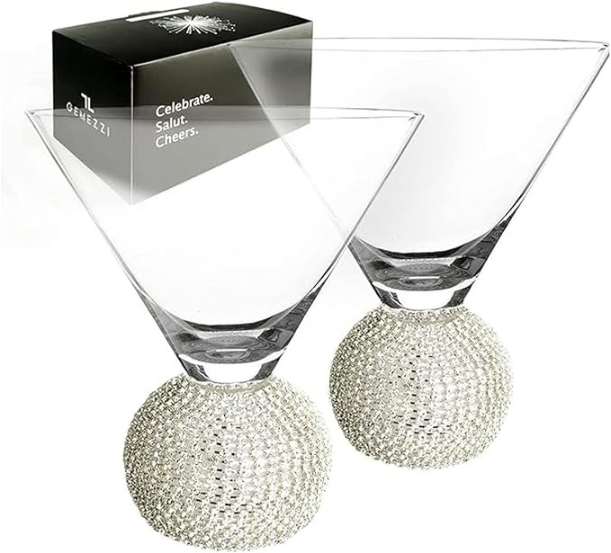 Stemless Martini Glasses Set of 2, Silver Stemless Modern Cocktail Glass, Crystal Ball Base in El... | Amazon (US)