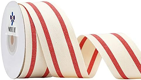MEEDEE Natural Cotton Stripes Fabric Ribbon 1-1/2 inch Red and White Stripe Ribbon for DIY Crafts... | Amazon (US)