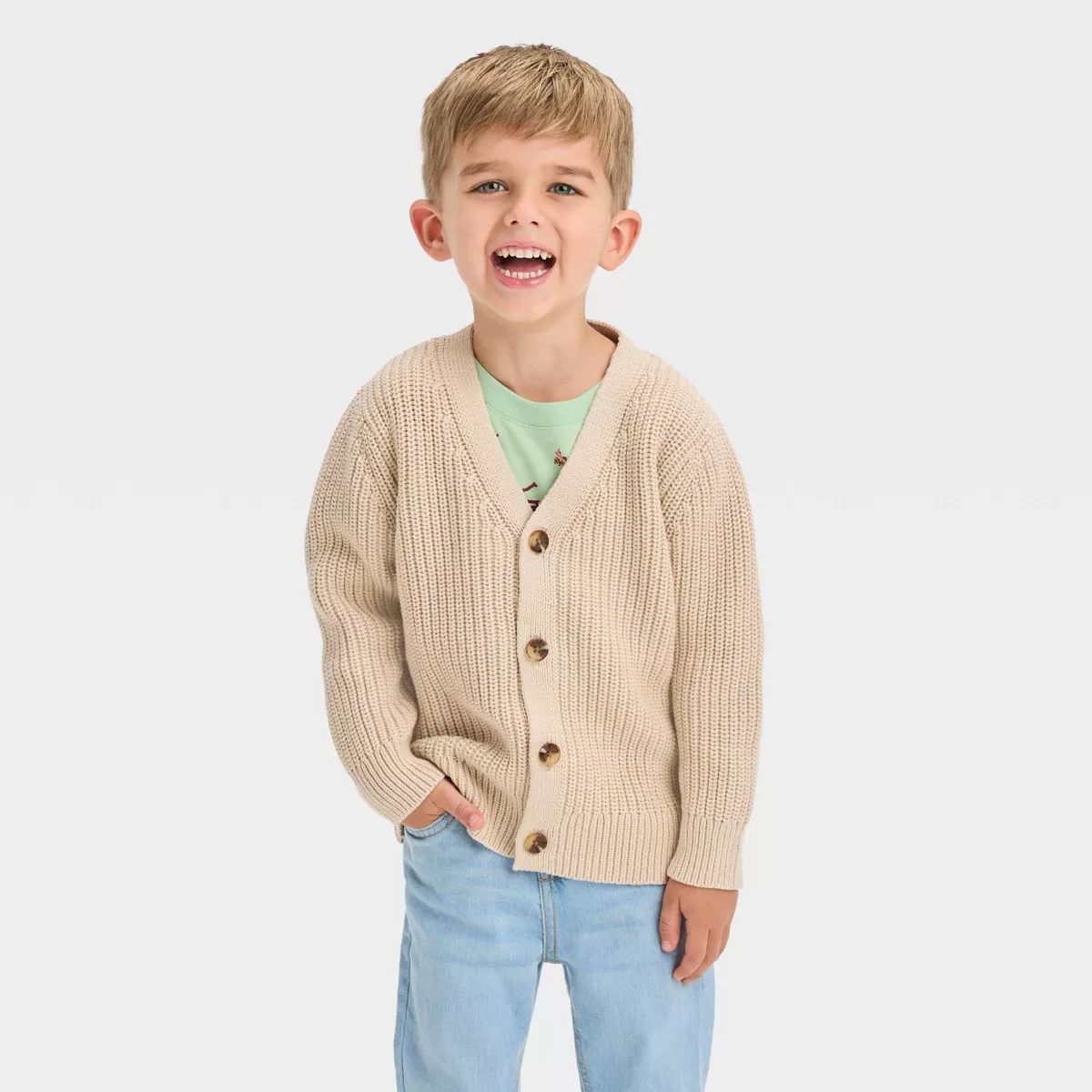 Toddler Boys' Cardigan Sweater - Cat & Jack™ Oatmeal Beige 2T | Target