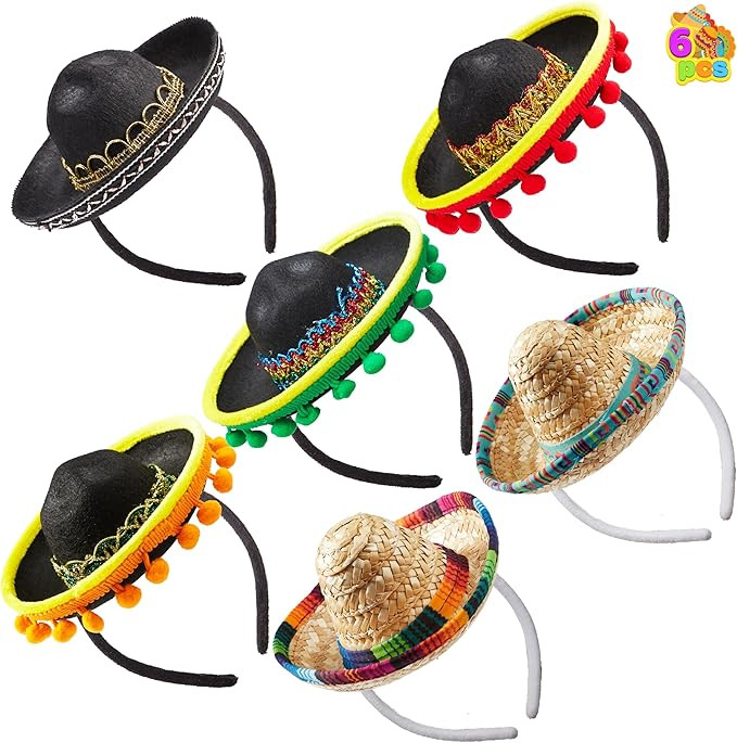 JOYIN 6 PCS Cinco De Mayo Fiesta Fabric and Straw Sombrero Headbands Party Costume for Fun Fiesta... | Amazon (US)