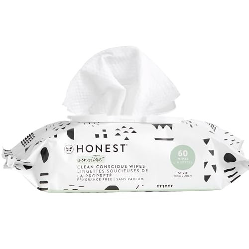 The Honest Company Clean Conscious Multi-Use Wipes | Hypoallergenic + Unscented for Sensitive Skin | Over 99% Water, Compostable, Plant Based, Baby Wipes | Pattern Play, 60 Count | Amazon (US)