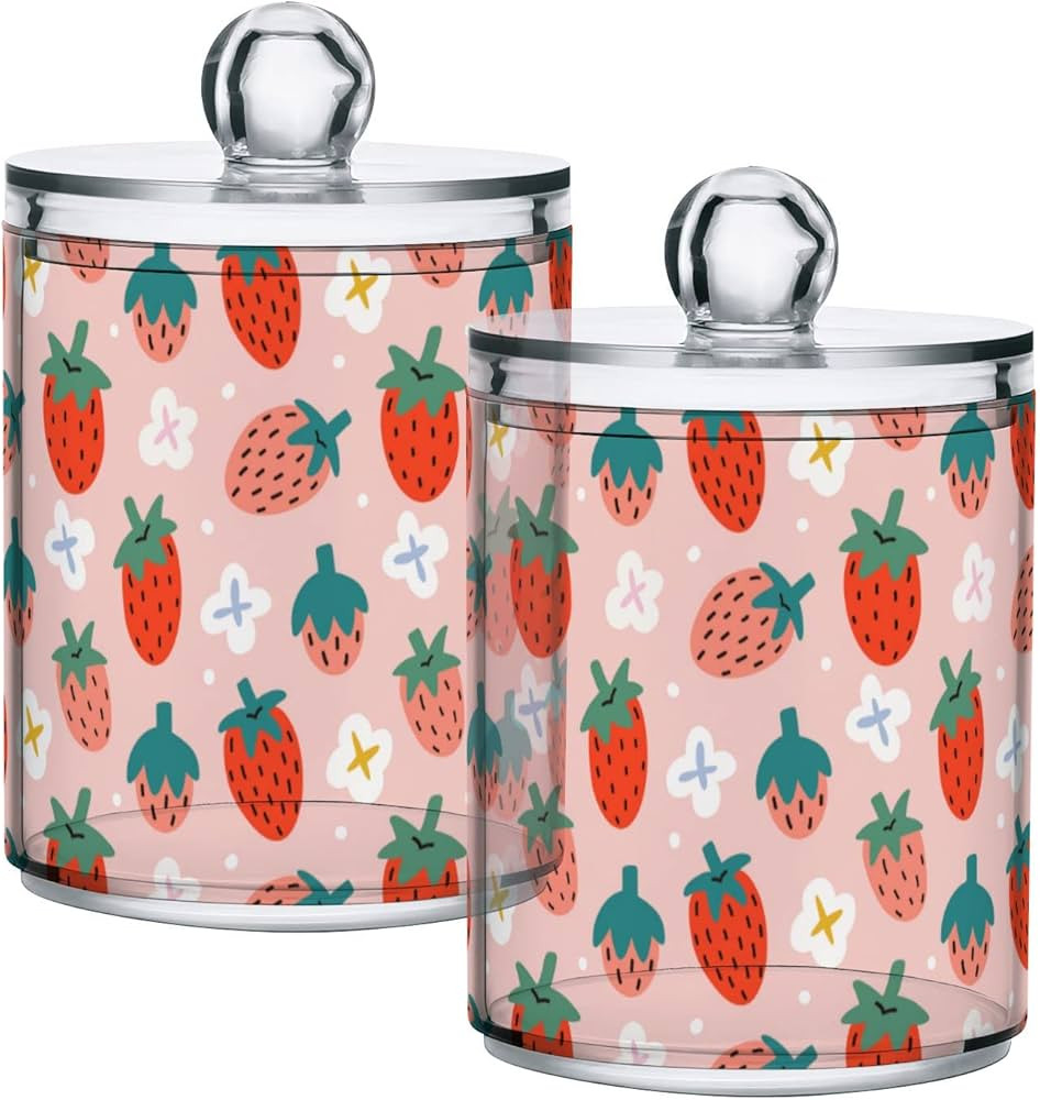 Kigai 2 Pack Apothecary Jars Cute Strawberry Qtip Holder Organizer Clear Airtight Container for C... | Amazon (US)