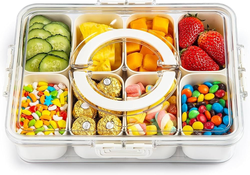Plastic Divided Serving Tray with Lid and Handle Snack Box Charcuterie Container Portable Snack P... | Amazon (US)
