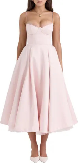 Mademoiselle Bustier Stretch Satin Midi Dress | Nordstrom