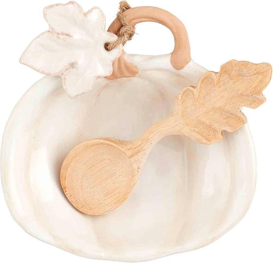 Mud Pie Pumpkin Tidbit, dish 4 3/4" x 5 3/4" | spoon 5", White | Amazon (US)