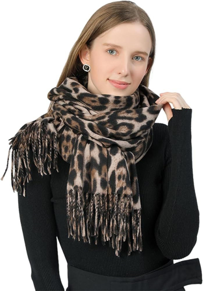 Women's Leopard-Print-Winter-Scarf Soft Cashmere Feels Warm-Shawl Scarves Long Blanket Wraps | Amazon (US)