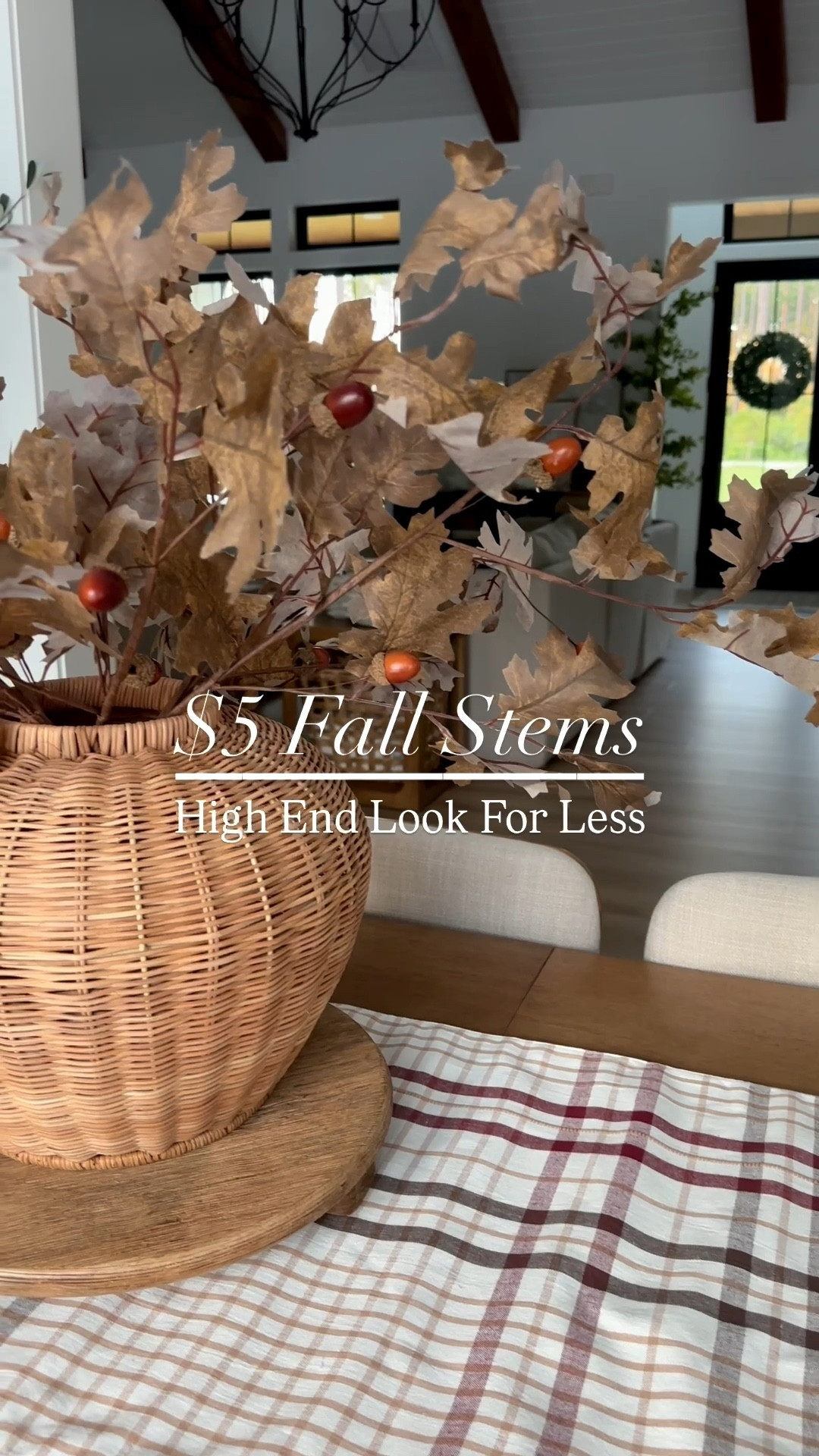 Can you believe these fall stems are less than $5 each! Such a good look for less from Amazon Home!  I’ll ask so add my table, runner, table, vase, etc.