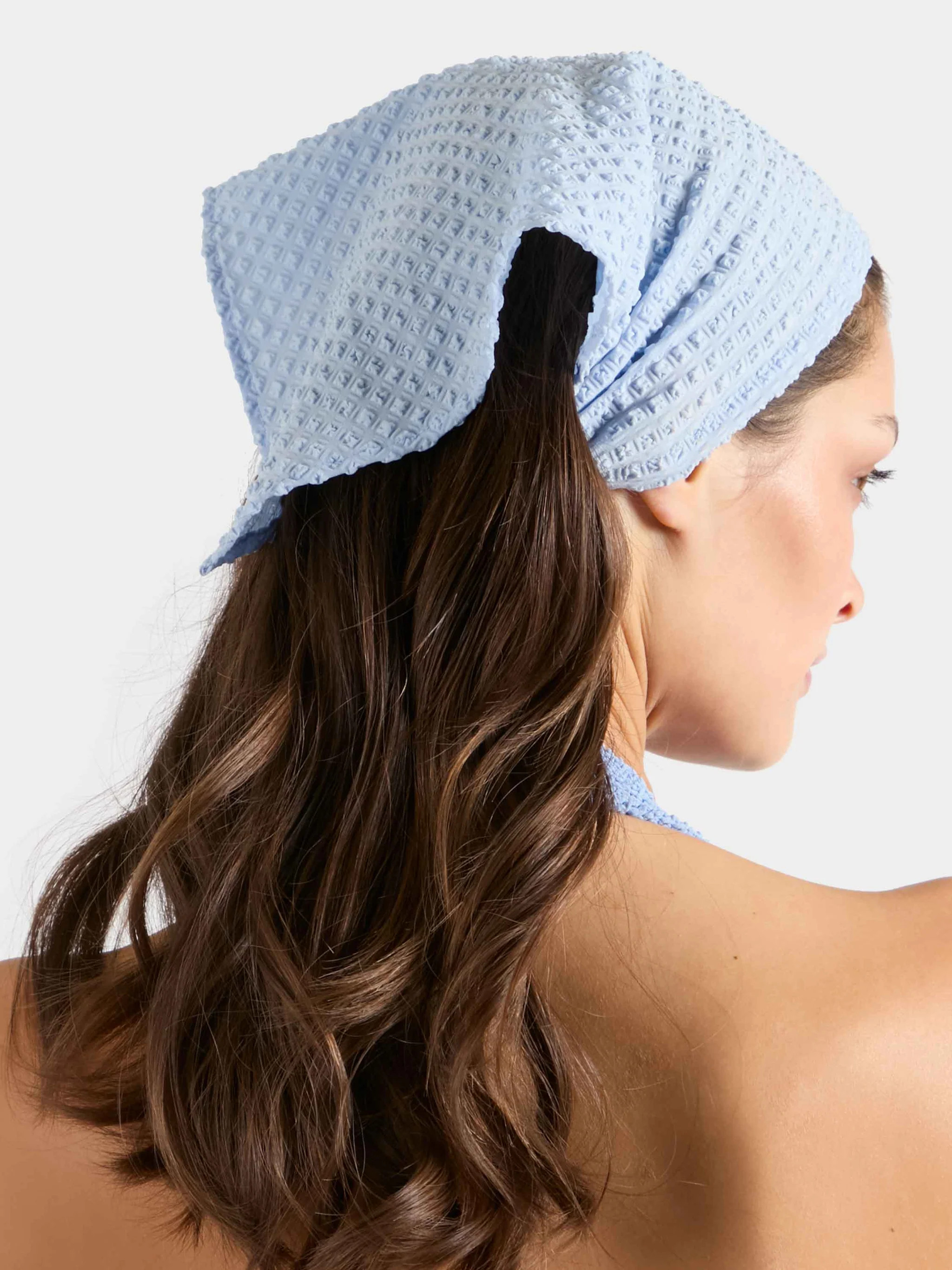 Sofia Headscarf - Seersucker Light Cornflower | HUNZA G
