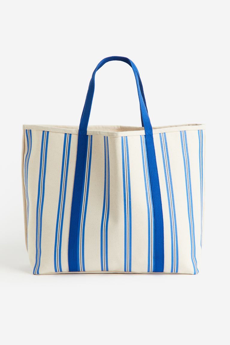 Cotton Canvas Beach Bag - Blue/striped - Home All | H&M US | H&M (US + CA)