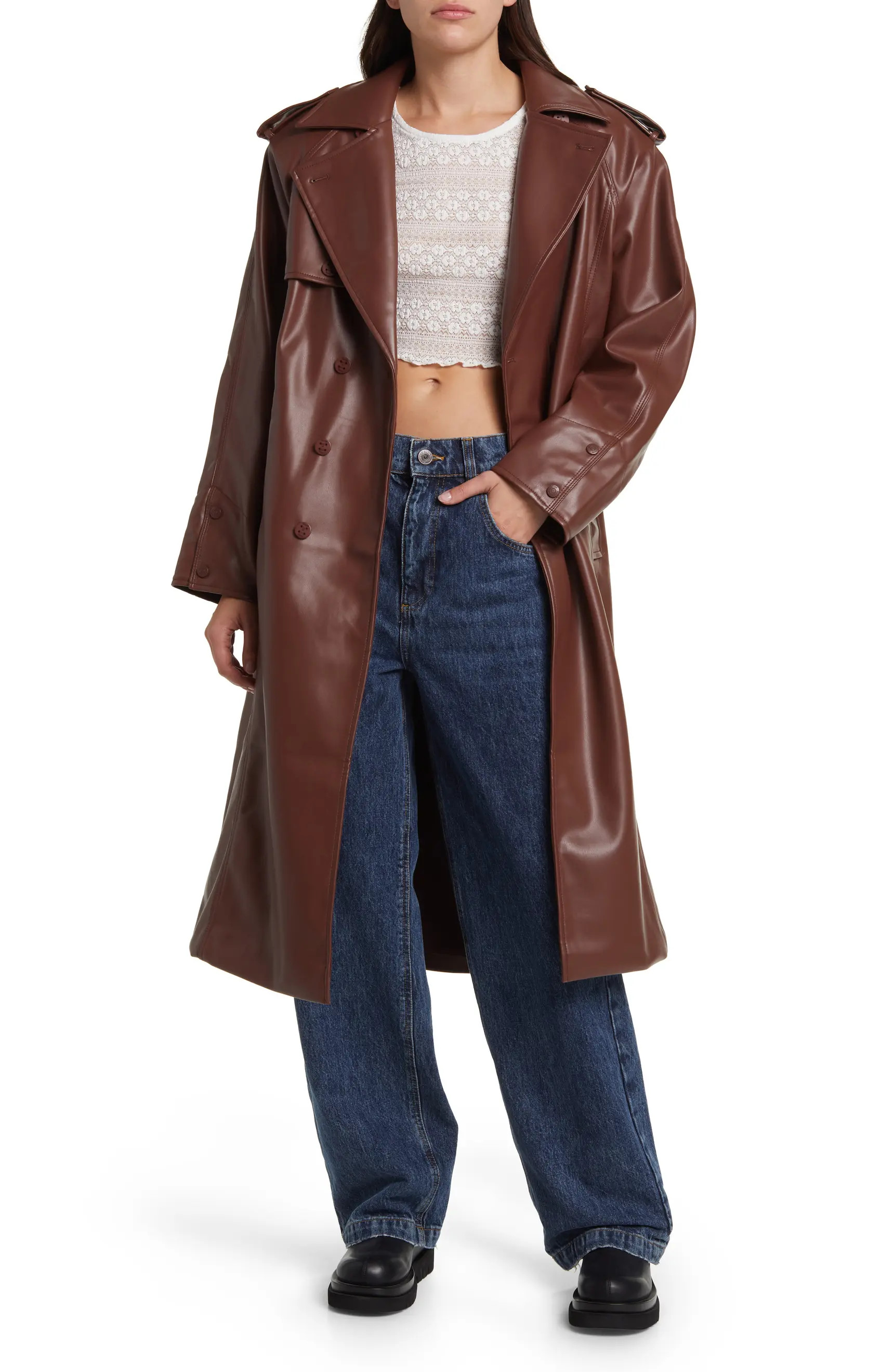 Montague Faux Leather Trench Coat | Nordstrom