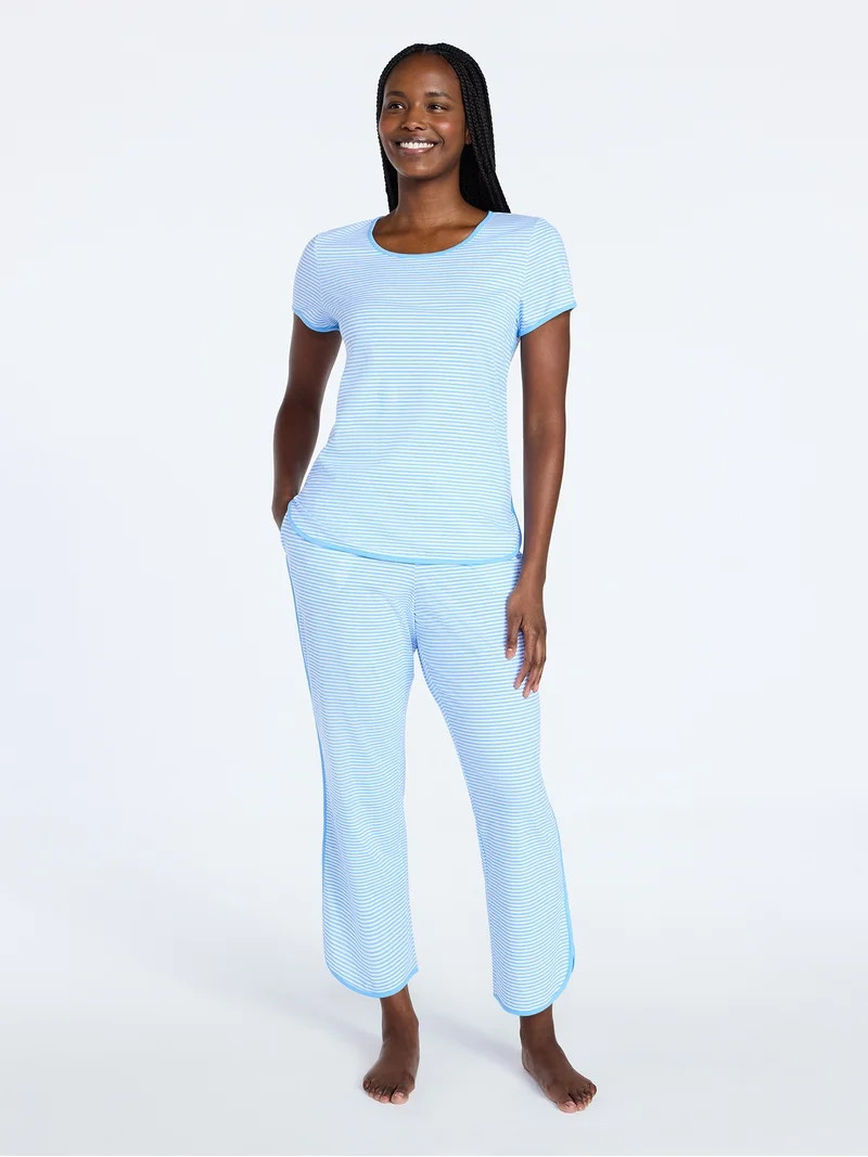 Joyspun Women's Lightweight Short Sleeve Sleep Tee and Pants Set, 2-Piece, Sizes XS-3X | Walmart (US)