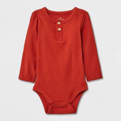 Baby Long Sleeve Henley Bodysuit - Cat & Jack™ Rust Newborn | Target