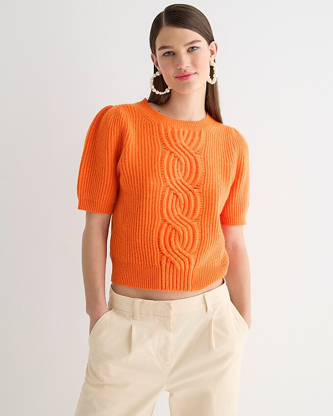 Short-sleeve wool-cashmere blend cable-knit crewneck sweater | J. Crew US