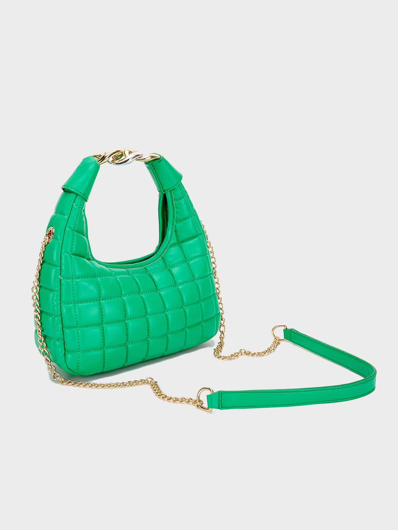 Quilted Pattern Top Handle Hobo Bag Chain Decor Fashion Green
       
              
            ... | SHEIN