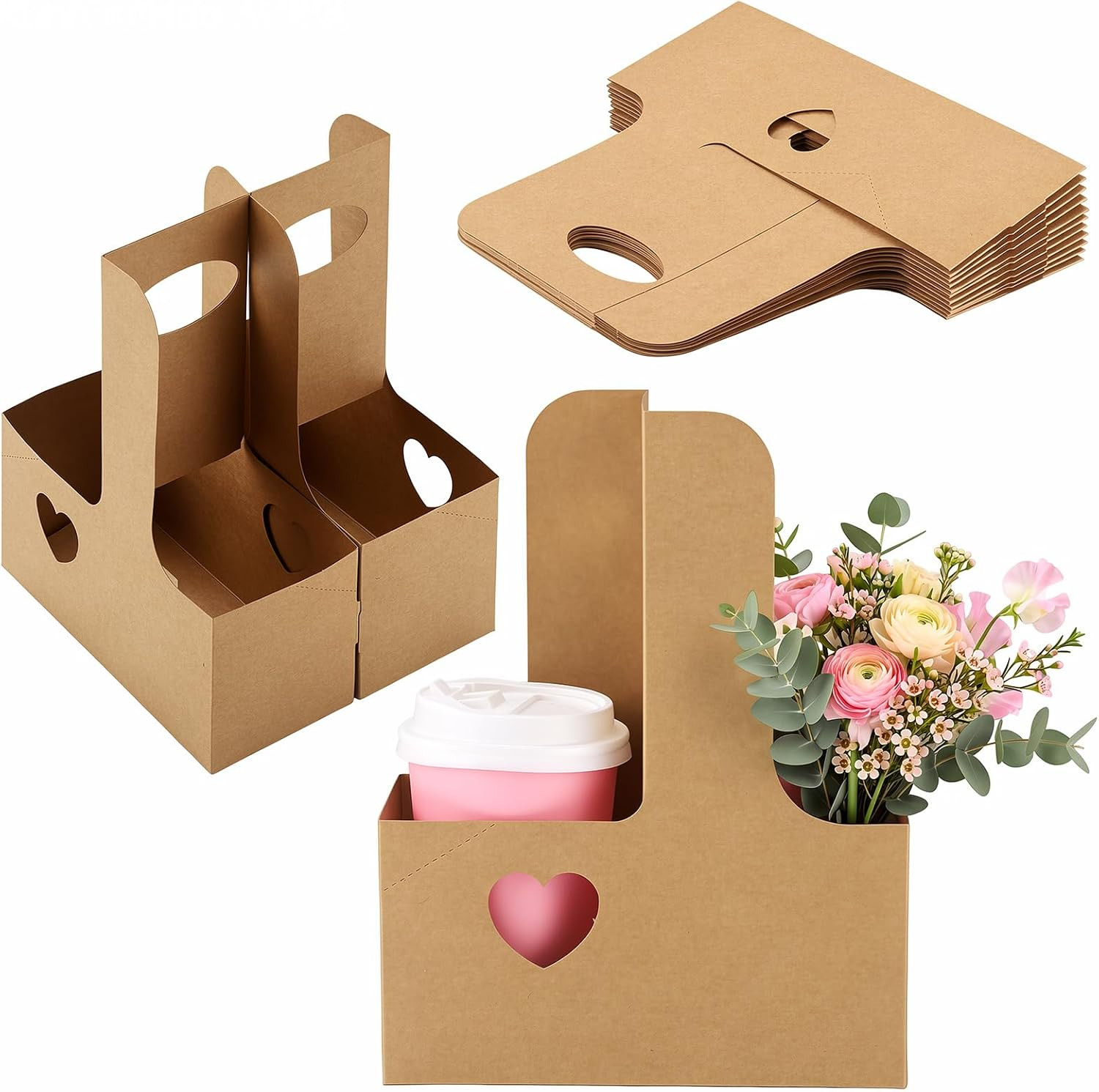 2 Cup Drink Carrier with Handle, 12 Pcs Disposable Drink Carrier Cardboard | Amazon (US)