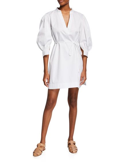 Rebecca Taylor Long-Sleeve Twill Belted Dress | Neiman Marcus