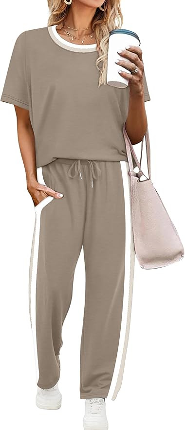 WIHOLL 2 Piece Lounge Sets for Women Matching Set Summer Outfits Short Sleeve Tops Wide Leg Pants... | Amazon (US)