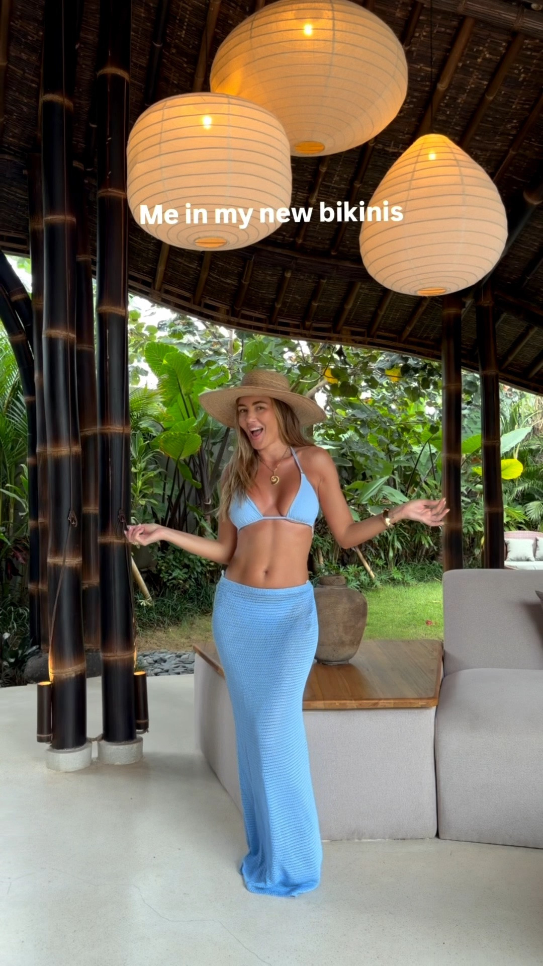 Yellow set: Banan hot ( can’t link it)
Beige skirt: local shop in Bali
Black bikini: praia beachwear
Navy bikini: coconuts swimwear
White knit skirt: Superdown via revolve ( can’t link it)
Black scarf: h&m ( can’t link it)