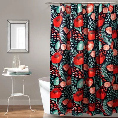 Lush Décor 72-Inch x 72-Inch Poppy Garden Shower Curtain in Navy/Red | Bed Bath & Beyond