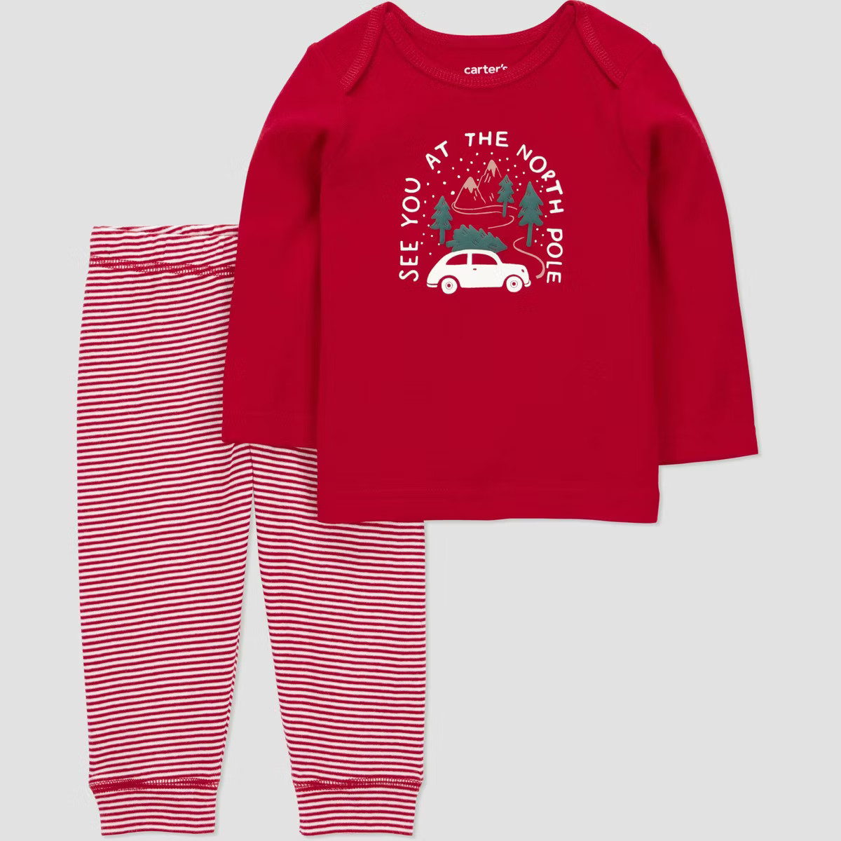 Carter's Just One You® Baby Boys' 2pc Long Sleeve Christmas T-Shirt and Striped Pull-On Pants Se... | Target