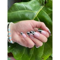Moomoo | Cow Print French Tip Press On Nails Animal Glue Fake '| Long Coffin | Etsy (US)