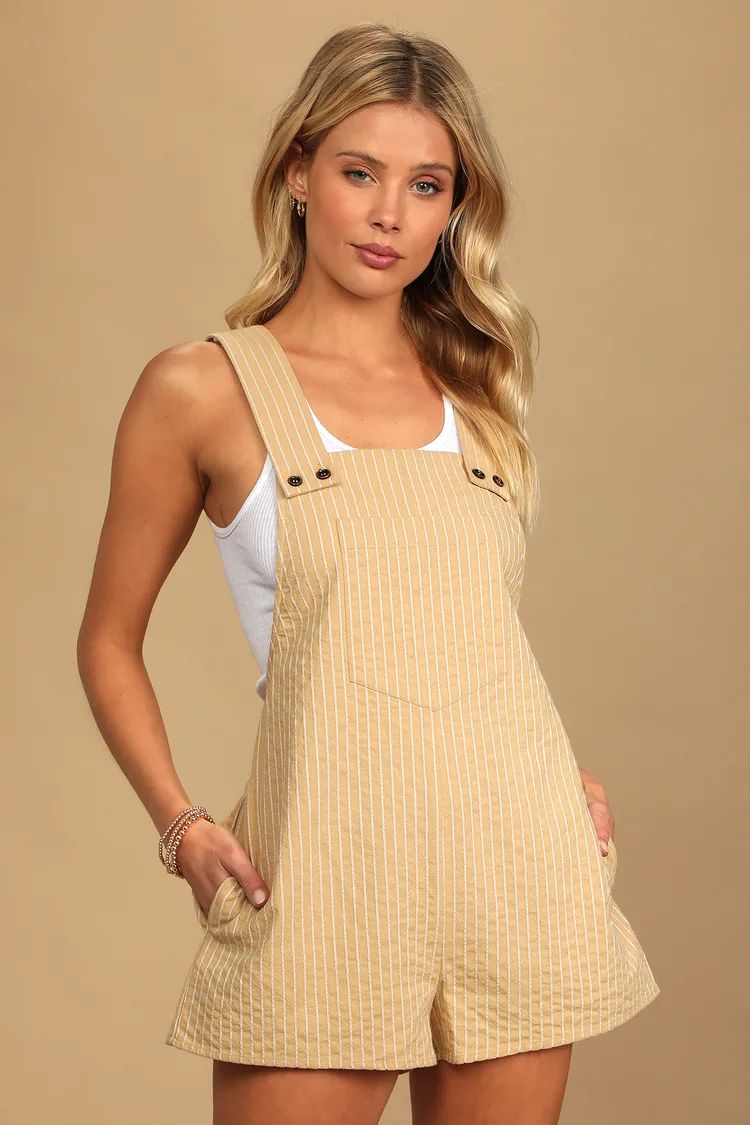 Make Your Day Light Yellow Striped Short Overall Romper | Lulus (US)