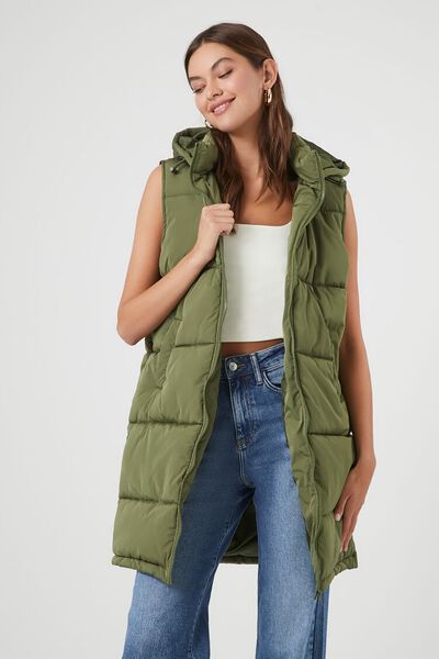 Longline Hooded Quilted Puffer Vest | Forever 21 (US)