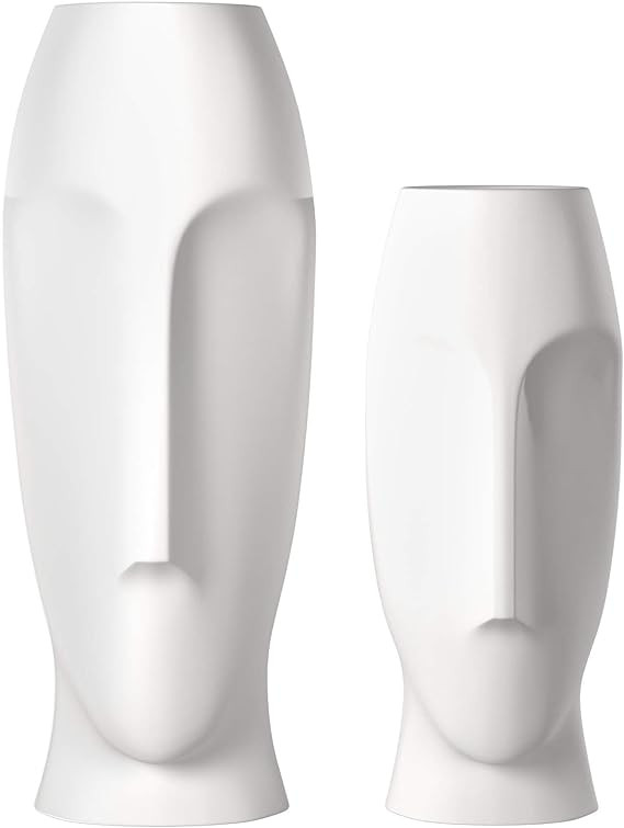 Howard Elliott Matte White Abstract Faces Ceramic Floor Vase Set, 2 Piece (Tall and Small), Decor... | Amazon (US)