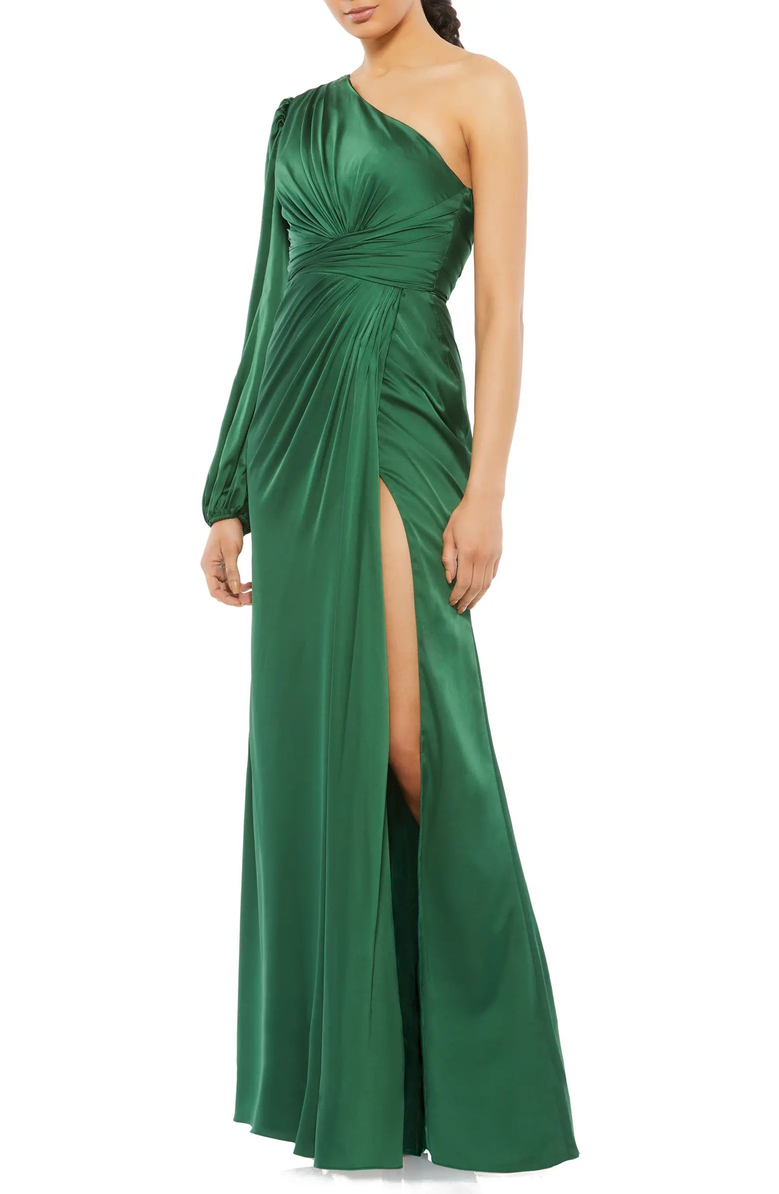 One-Shoulder Ruched Satin Gown | Nordstrom