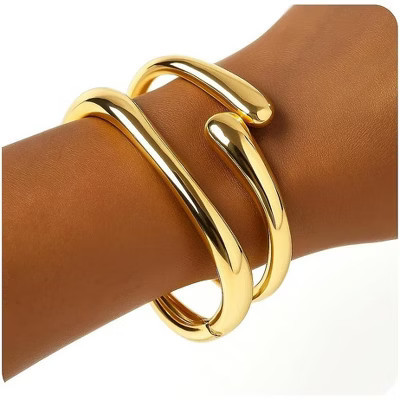 Gold Chunky Bracelet for Women, 14K Gold Plated Gold Bangle Bracelet Silver Chunky Bangles gold chunky bangle 7 | Target