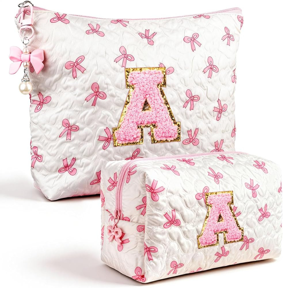 Initial Makeup Bag, Valentines Day Gifts for Women Teens Girls Birthday Gift Personalized Bow Cos... | Amazon (US)