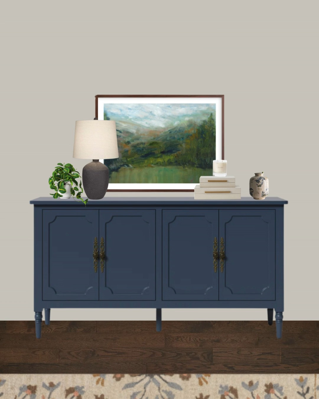 A painted sideboard styled for a heritage cottage living room, pairing traditional lines with soft color and natural texture. The blue finish adds depth while still feeling classic, making this a beautiful option for cottage interiors, traditional homes, and European-inspired spaces. A sideboard like this anchors the room while offering practical storage and timeless style.
All linked pieces are tagged. 

 #LTKHome