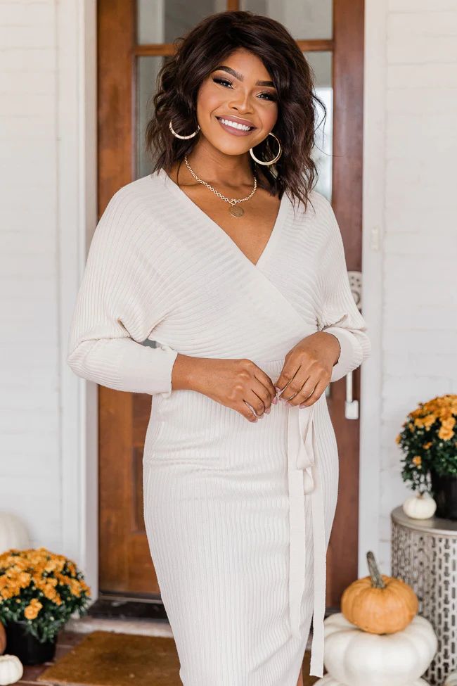 Main Event Cream Wrap Sweater Dress FINAL SALE | The Pink Lily Boutique