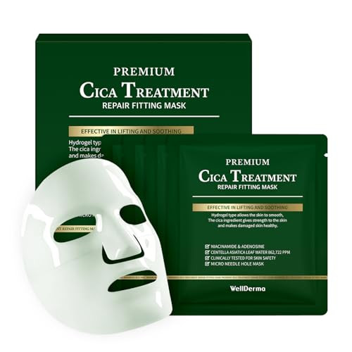 WELLDERMA Premium Cica Treatment Hydrogel Fitting Mask, 25g x 4 Sheets – Soothing & Hydrating Hydrogel Sheet Mask with Centella Leaf Water, Niacinamide & Hyaluronic Acid | Amazon (US)
