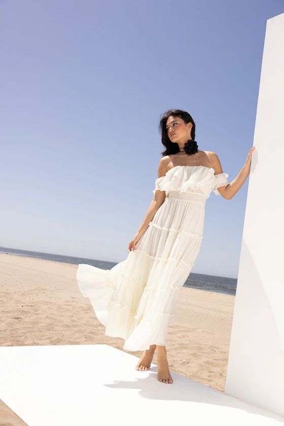 Chance For Us Ivory Off-the-Shoulder Ruffled Maxi Dress | Lulus (US)