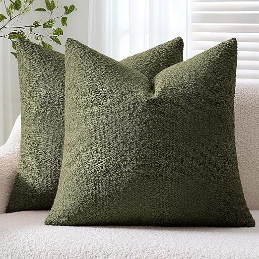 ANRODUO Pack of 2 Textured Boucle Throw Pillow Covers Soft Moss Green Decorative Accent Solid Pil... | Amazon (US)