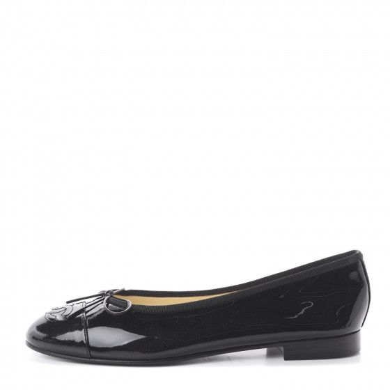 Patent CC Cap Toe Ballerina Flats 35.5 Black | Fashionphile