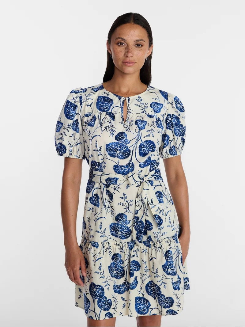 Time and Tru Women's and Women's Plus Cotton Mini Dress with Puff Sleeves, Sizes XS-4X | Walmart (US)
