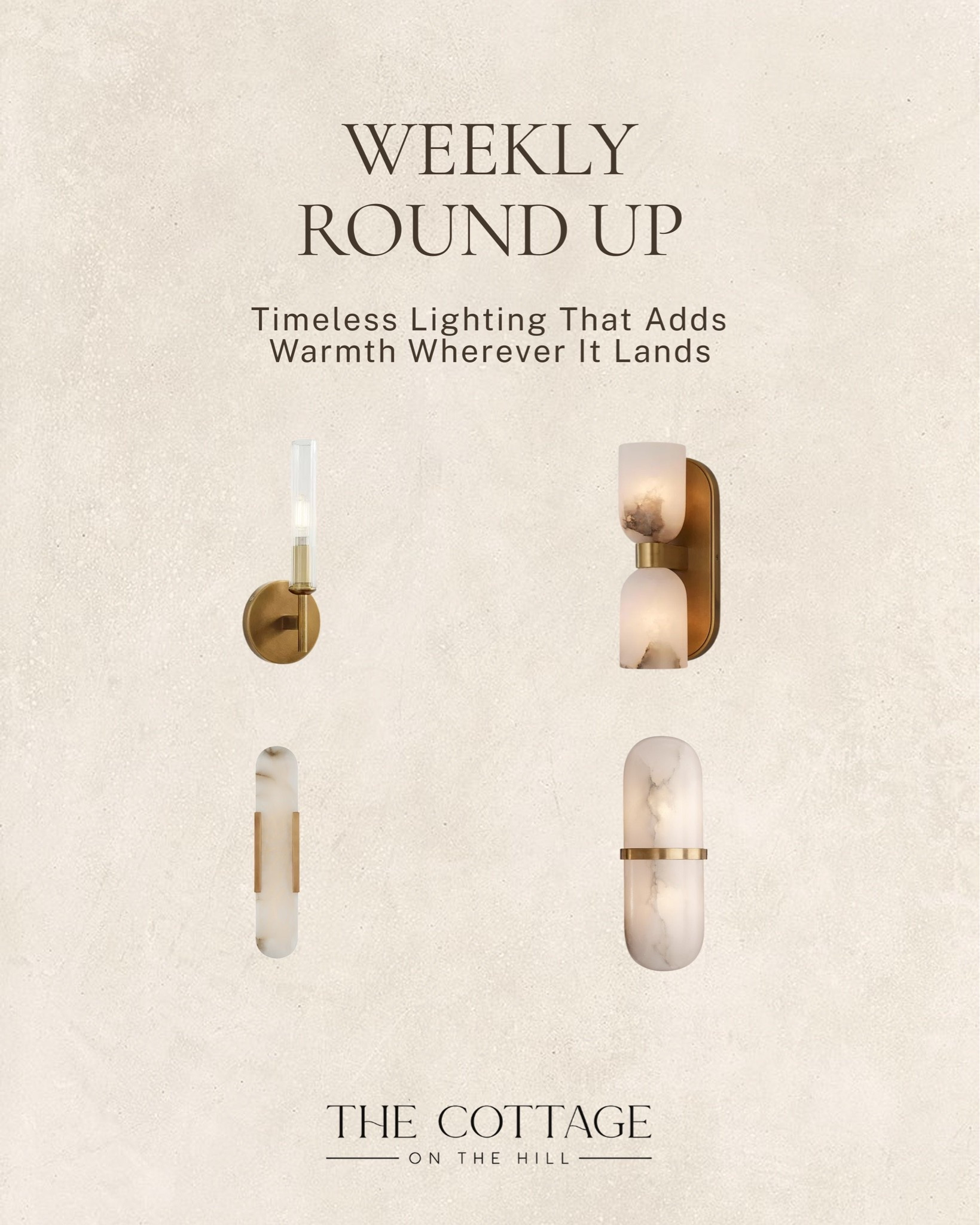 Timeless lighting that adds warmth wherever it lands. Alabaster and brass sconces in a few different shapes, proof that the right lighting does as much for a room's mood as anything else on this list.

All linked here 🤍 #LTKhome