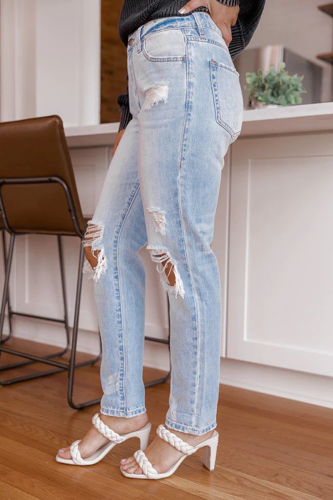 Shanna Light Wash High Rise Distressed Mom Jeans | The Pink Lily Boutique