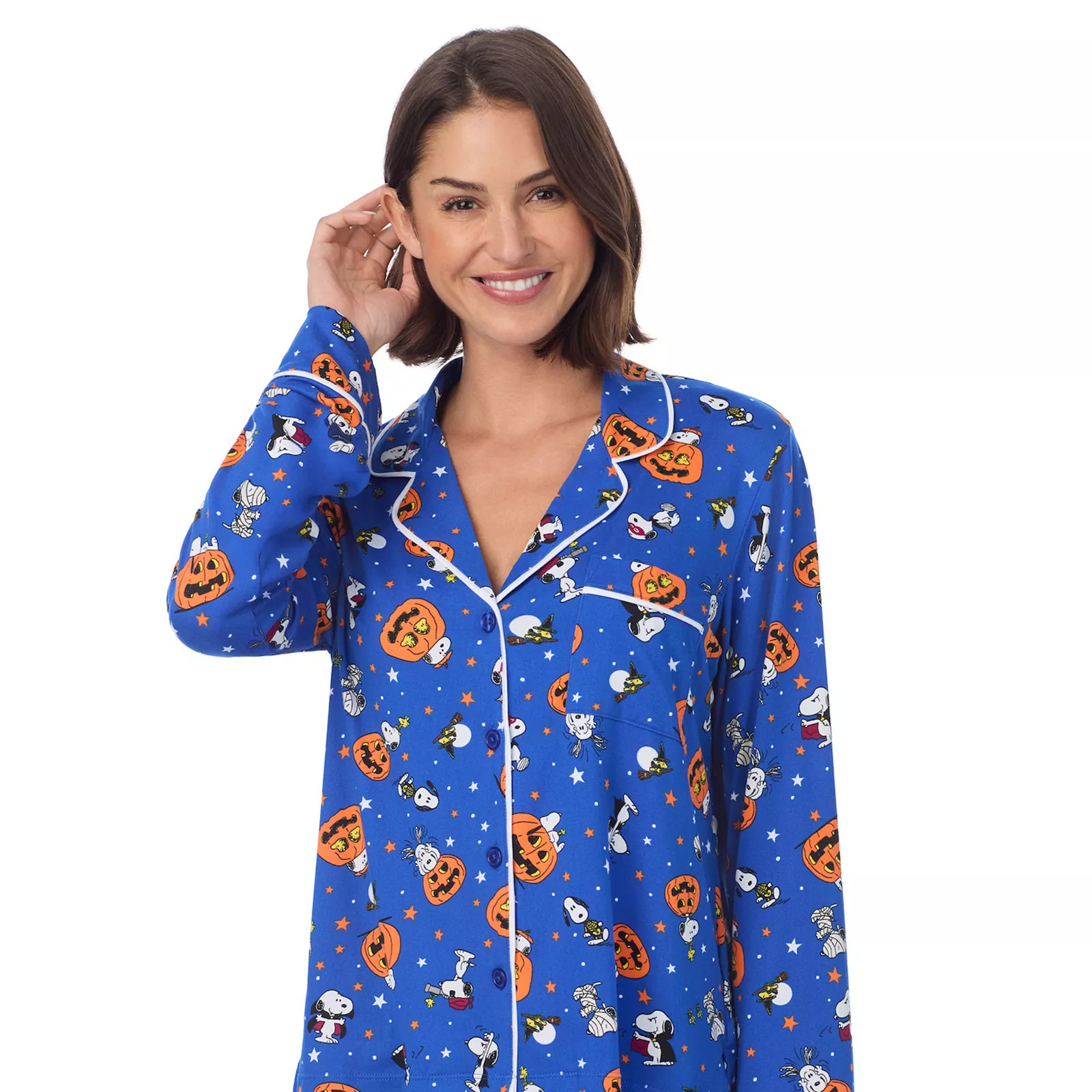 Women's Beauty Sleep Social Cozy Long Sleeve Notch Pajama Top & Pajama Boxers Set | Kohl's
