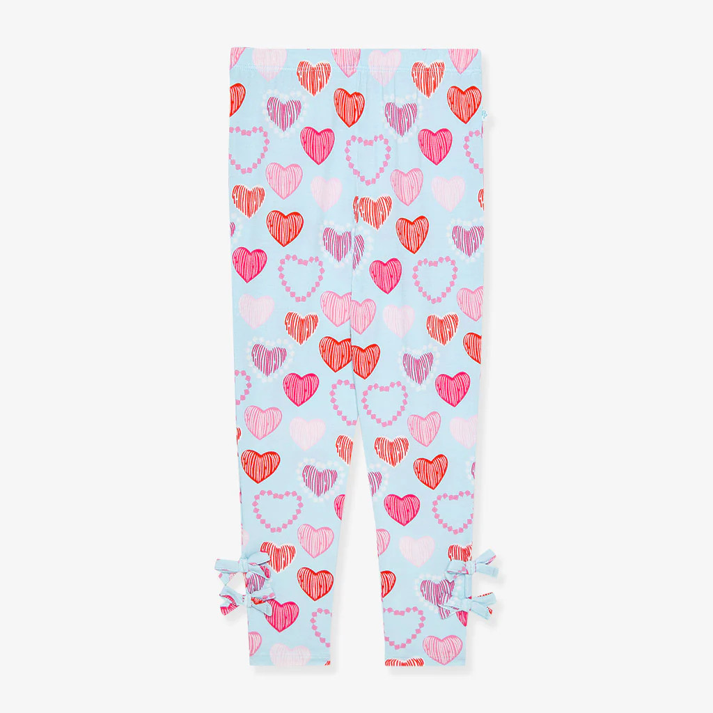 Hearts Blue Toddler Bow Leggings | Icing Heart | Posh Peanut
