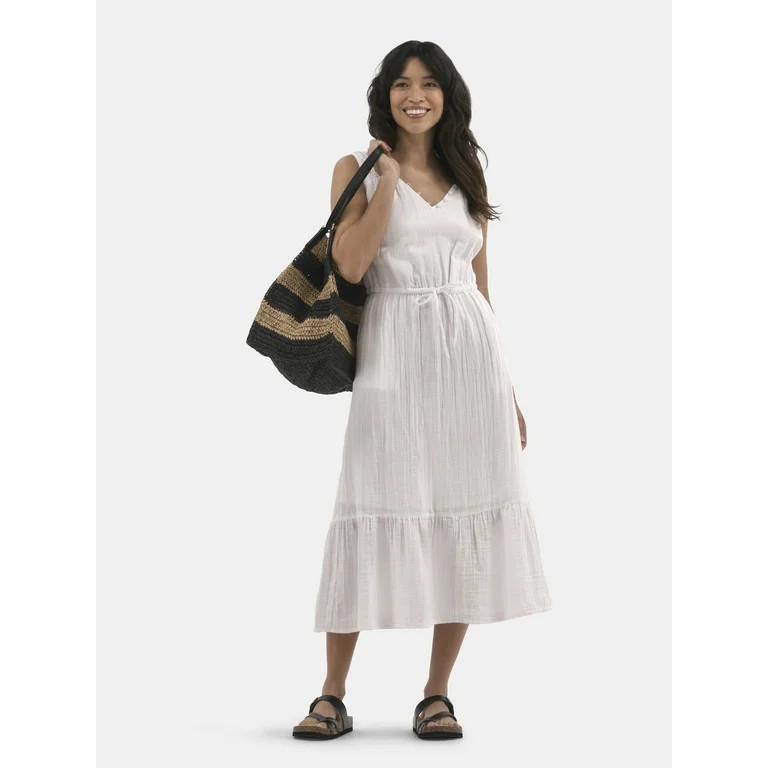 Time and Tru Women's Double Cloth Sleeveless Midi Dress, Sizes XS-XXXL | Walmart (US)