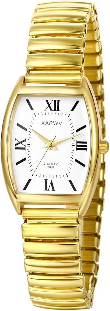 JewelryWe Women's Ultra Thin Easy Reader Watch with Elastic Strap, Golden/Silver Watch for Valent... | Amazon (US)