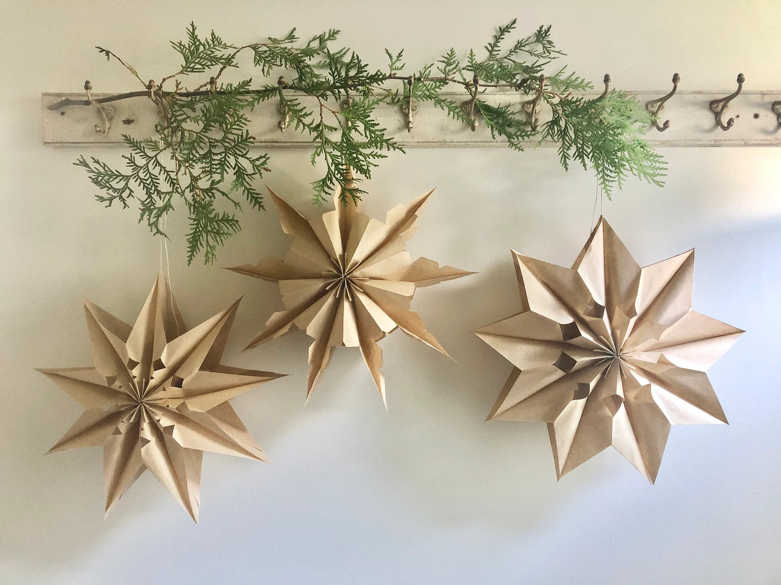 Kraft Paper Star Snowflakes Set/3, Handmade, Paper Star, Paper Bag Snowflakes, Paper Bag Star, Wi... | Etsy (US)