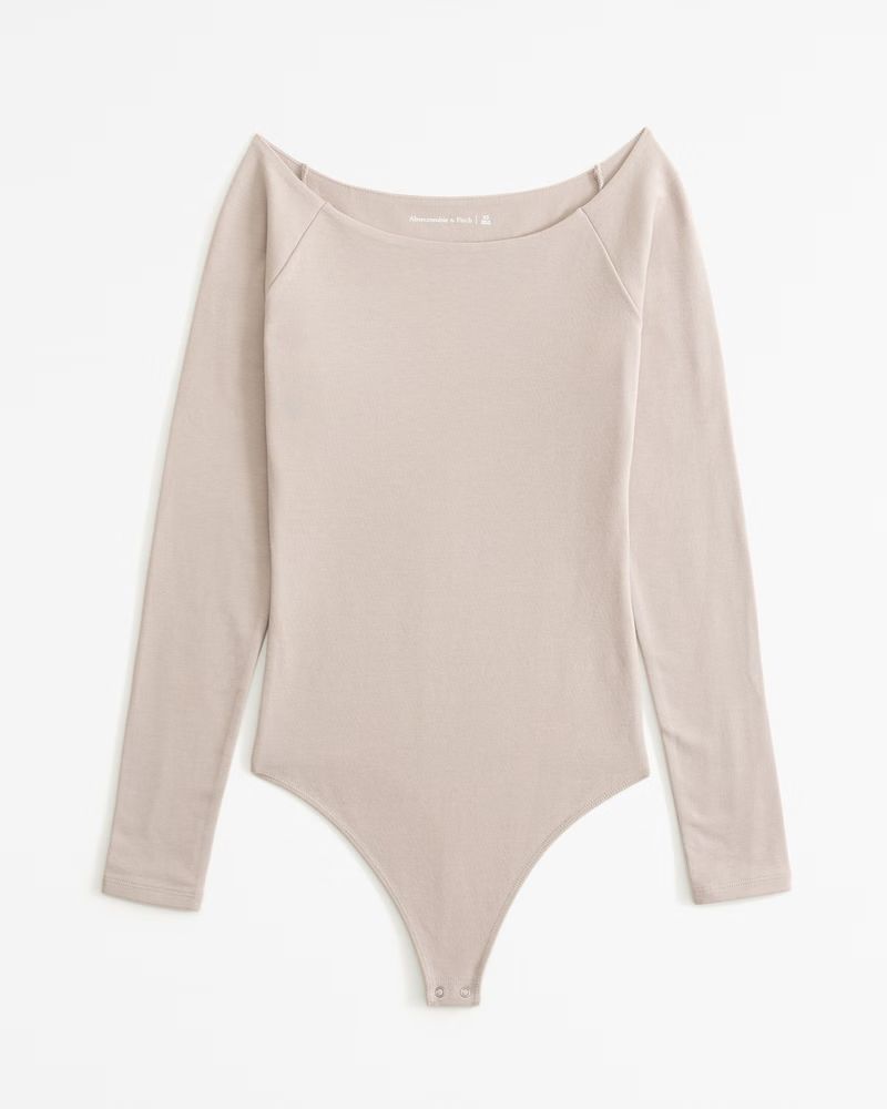 Long-Sleeve Cotton-Blend Seamless Fabric Off-The-Shoulder Bodysuit | Abercrombie & Fitch (US)