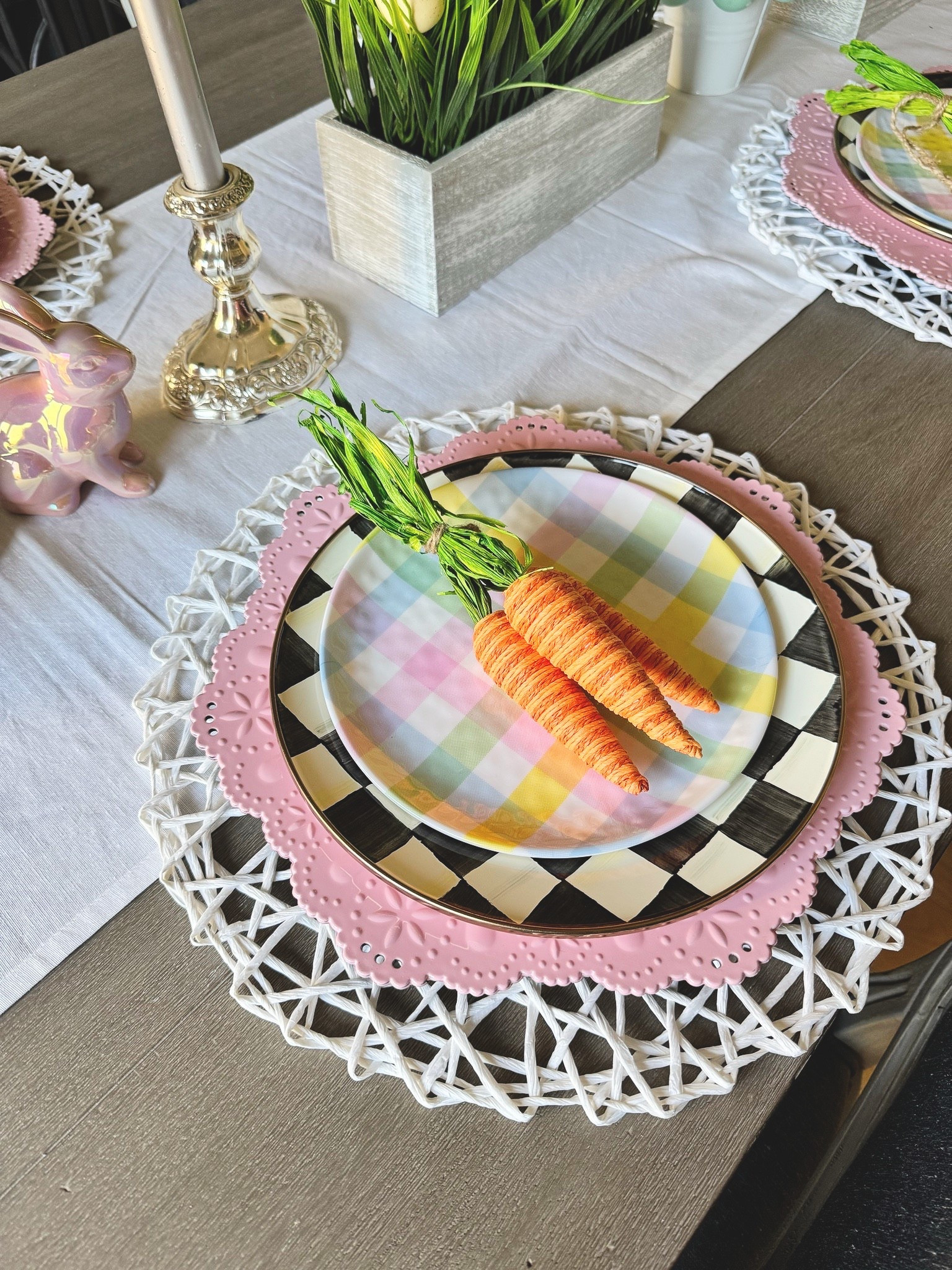 Simple Easter table setup 🐰🌸

Layered a few of my favorite pieces and added the cutest carrot detail 🥕

Easy, festive, and looks way more put together than it actually is ✨

A lot of this is from Hobby Lobby—I love that they still carry it years later so I can keep adding to my collection!

The MacKenzie-Childs plates are truly chef’s kiss 🤍

#LTKHome #LTKSeasonal #LTKfoodie