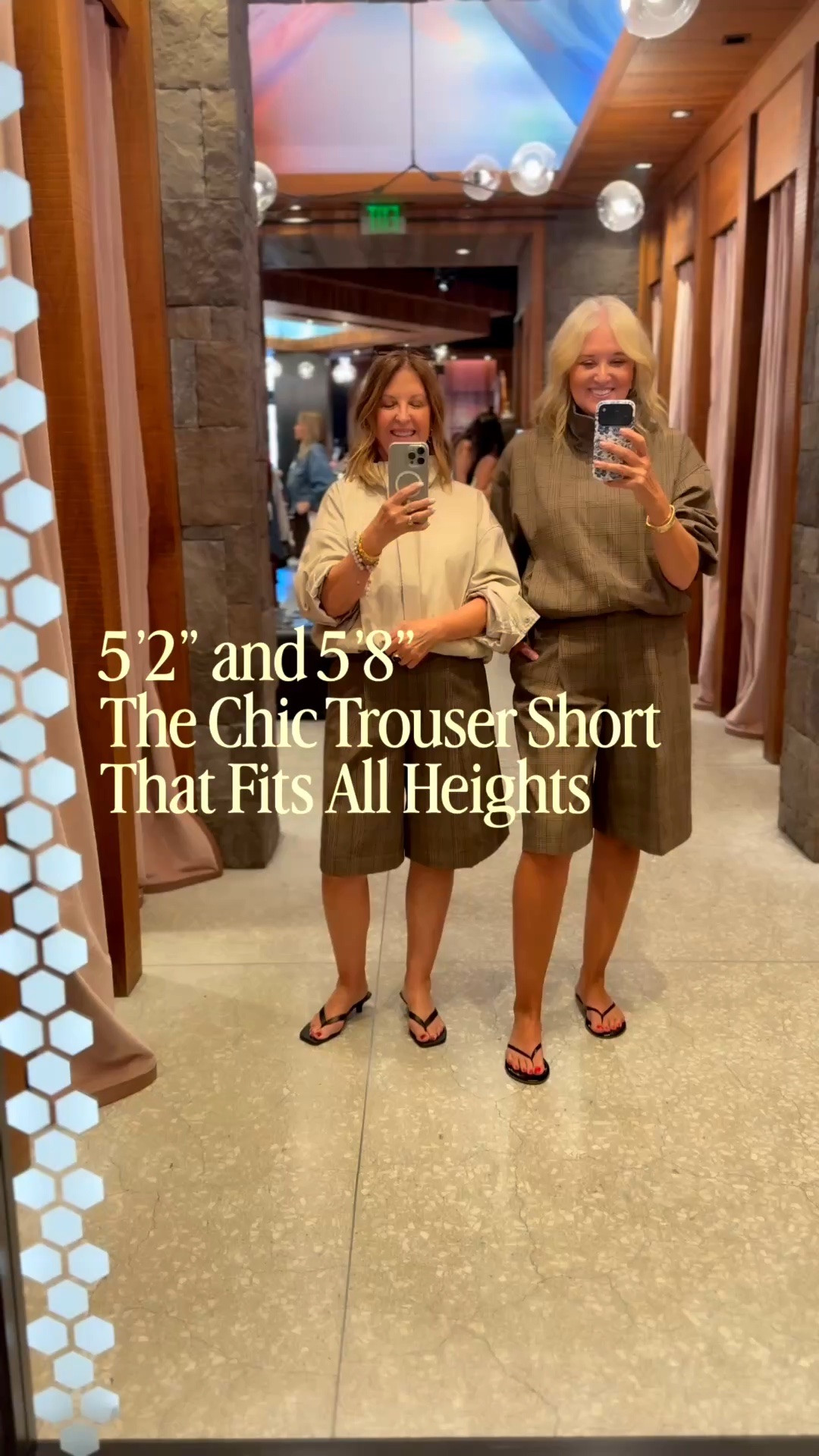 Friends out shopping. We're 5'2" and 5'8" — totally different heights, but we both fell in love with the same trouser shorts, and they looked amazing on both of us. We loved the jackets too—perfect for work, going out, or everyday shopping. The best part? We both bought them.


#Aritzia #trousershorts #styleover50 #stylishsandy

#LTKOver40 #LTKPetite #LTKMidsize